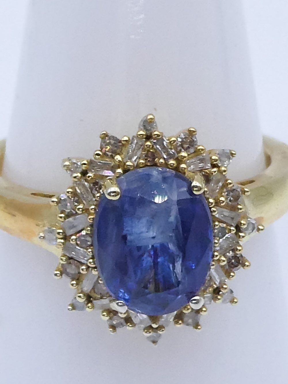 New Diamond Blue Kyanite Halo 18k Gold Plated Sterling Silver sz 8 D'Joy Ring